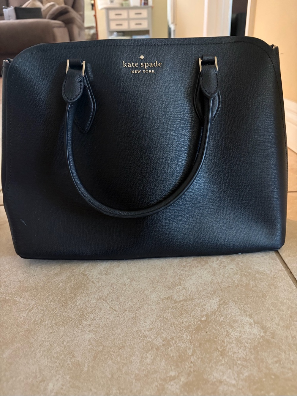 Kate Spade New York Black Pebbled Leather Dome Satchel with Gold Logo